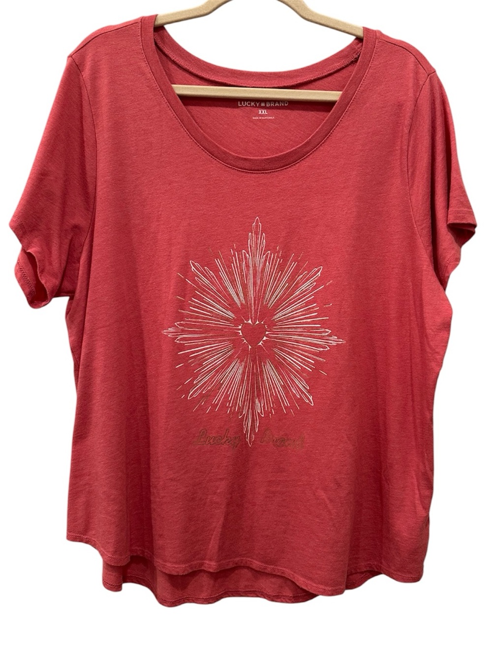 Lucky Brand Scoop Neck Graphic Tee  Comfy Stretchy Casual Normcore Sz XXL